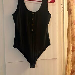 H&M Black Ribbed Button-Front Bodysuit